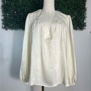 BOG Band Of The Free NWT Jacquard Ivory Peasant Long Sleeve Oversized Top Size L